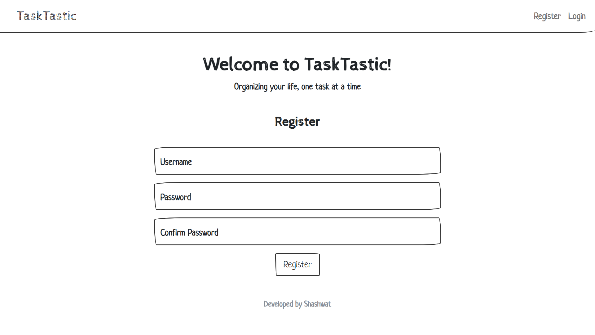 TaskTastic registration page